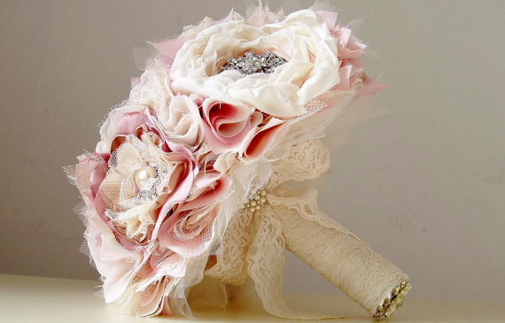 زفاف - Wedding Brooch Bouquet,  Fabric Flower Bouquet,  Fabric Bridal Bouquet, Weddings, Vintage Wedding