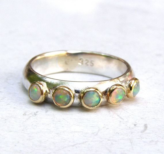 زفاف - White Opal ring,Fine jewelry, Stacking ring - Fine 14k Gold ring and Opal Gemstone MADE TO ORDER wedding band Handmade engagement