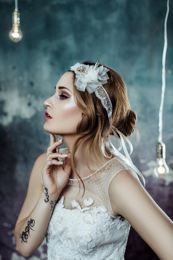 Hochzeit - Boho lace headpiece - wedding headpiece - boho bridal headpiece - boho headpiece - bridal headband - bridal accessory