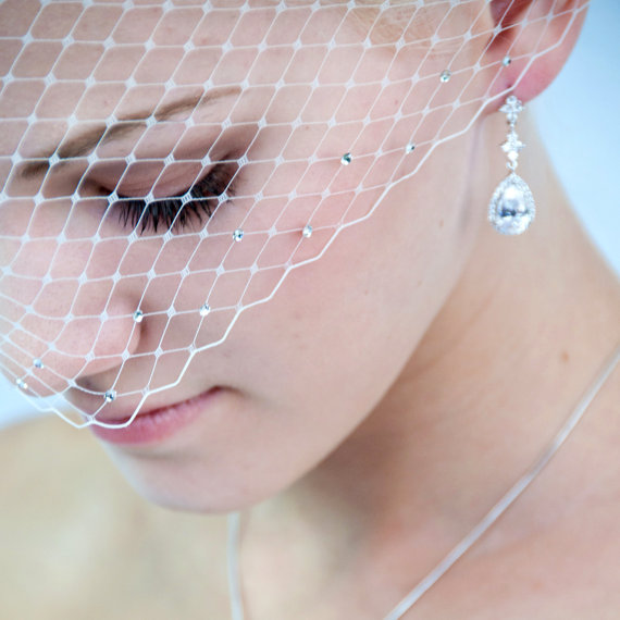 Hochzeit - Bling-bling bridal Birdcage Veil With Swarovski Crystal Rhinestone Wedding Reception