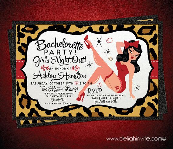 زفاف - Rockabilly Pin-up Bachelorette Party Invitation and Custom Envelope