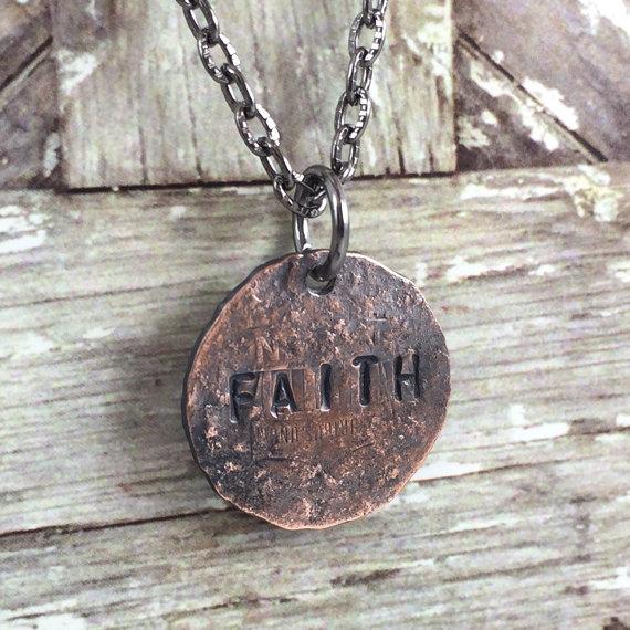 Wedding - FAITH Penny Charm Necklaces, Good Luck Penny, Bouquet Charm, Coin Charm Necklace, Inspirational Necklace,Gift Idea for mom, daughter, friend