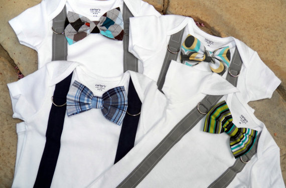 Wedding - Baby Boy Bowtie & Suspender Bodysuit - Pick Your Own - Little Man, Photo Prop, Baby Shower Gift