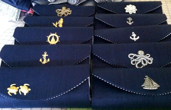 زفاف - Nautical clutch, navy blue clutch, silk clutch, bridesmaid clutch, bridesmaid bag, nautical wedding, custom clutch