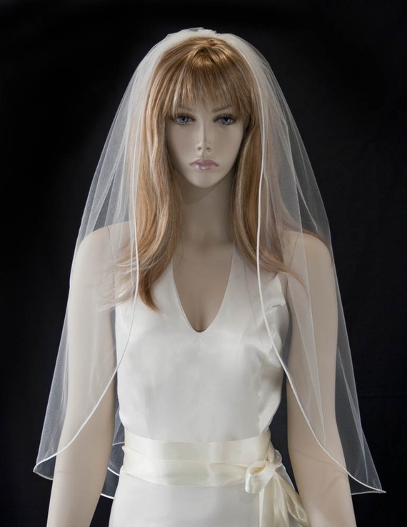 Свадьба - Wedding Veil - 30 inch waist length bridal veil with satin cord edge