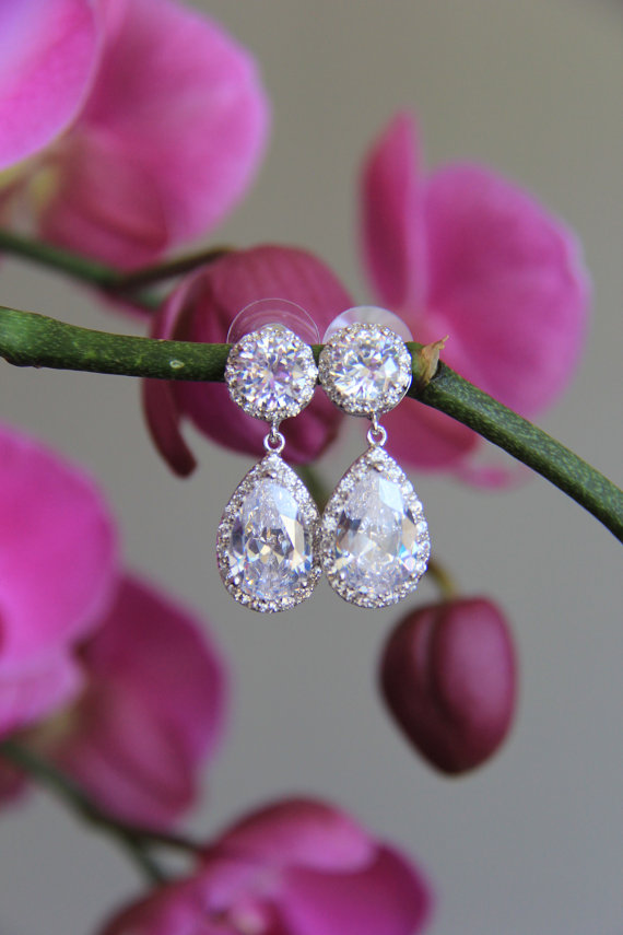 Hochzeit - Sparkle filled cz earrings, cubic zirconia earrings, wedding jewelry, bridal jewelry, wedding earrings, bridal earrings