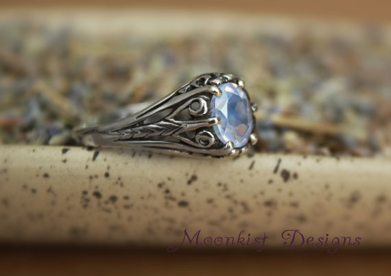 زفاف - Victorian Filigree Lavender Moon Quartz Engagement Ring or Promise Ring in Sterling Silver
