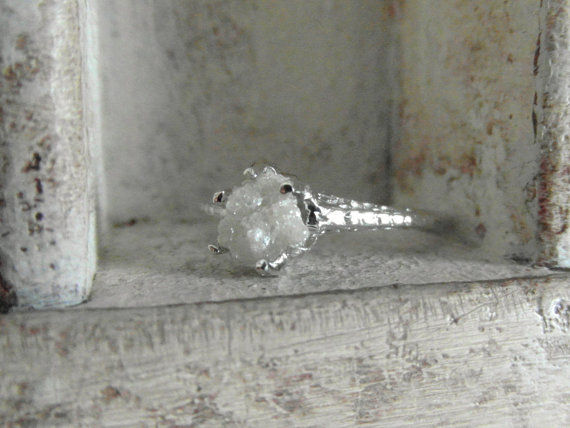 زفاف - snow white-raw rough uncut diamond - solitaire-promise- engagement ring- one of a kind- spiderweb design -made to order