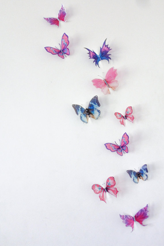 Mariage - 10 x 3D Butterfly Wall Decals, Wall Art, Butterfly Wall Decor, Wedding Cake Toppers, Nursery, Birthdays, Christening, Scrapbooking