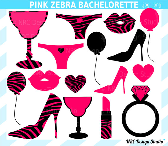 Hochzeit - DOLLAR SALE - Engagement Party Clip Art - Pink Zebra Bachelorette Party Clip Art - Wedding  Diamond Ring, Heart Balloon, Lingerie Clipart