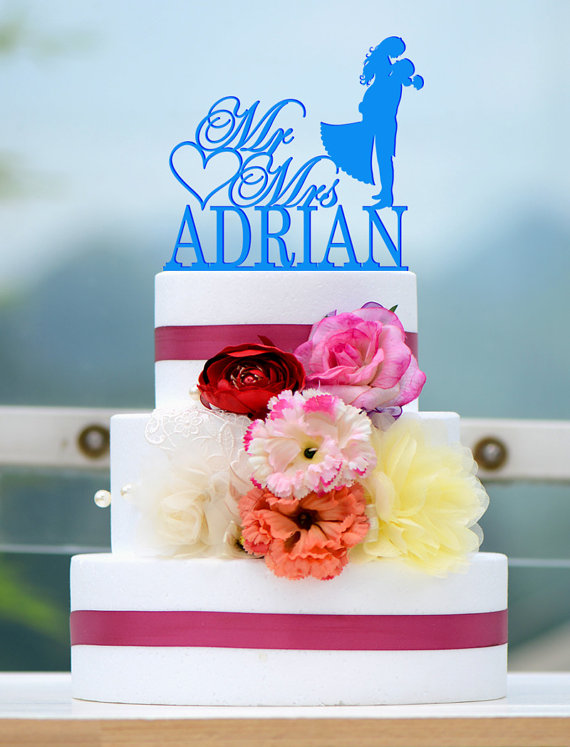 Hochzeit - Wedding Cake Topper Monogram Mr and Mrs cake Topper Design Personalized with YOUR Last Name 039