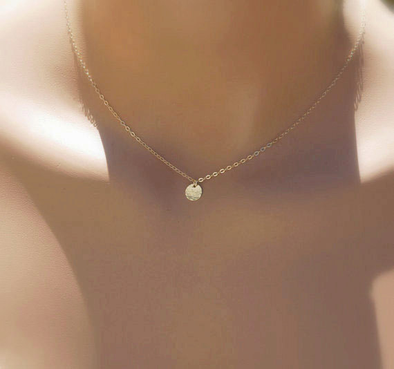 زفاف - Gold Disc Necklace - Simple Silver Necklace - Dainty Necklace - Bridesmaid Gifts - Gold Filled Necklace, Everyday Necklace, Sterling Silver