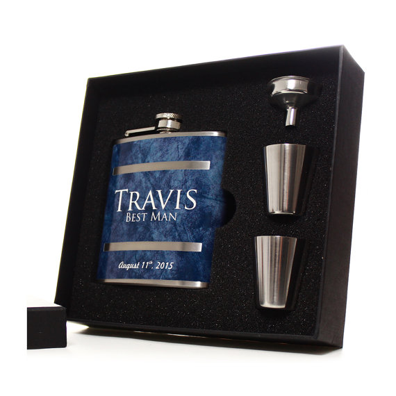 Mariage - 5 Flasks for Groomsmen, Blue Flask Gift Sets for Groomsmen Gifts, Best Men and Ushers, Personalized Flasks