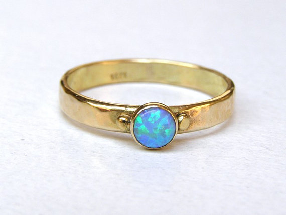 زفاف - Handmade engagement ring Blue Opal Ring - 14k gold ring- Made to order- Gift for christmas