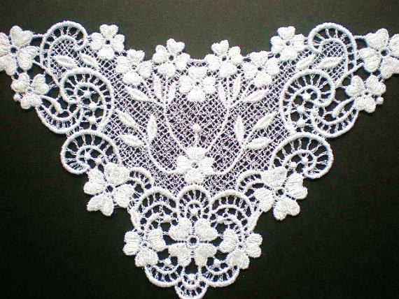 زفاف - Embroidered White Bridal Lace, Neckline, Lace Collar, Cuff, and Bodice Lace, Applique Lace, Ring Pillow, Lingerie
