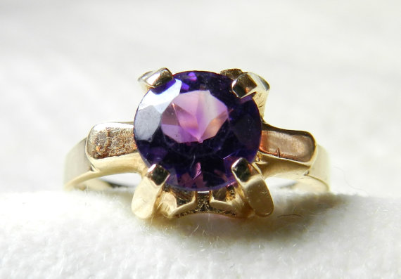 Wedding - Engagement Ring Amethyst Art Deco Ring, 1.5 Ct Amethyst Engagement Ring 14K Alternative Engagement Amethyst Ring February Birthday