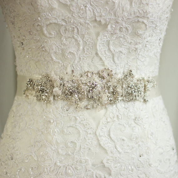 زفاف - Wedding sash Lace belt Rhinestone sash wedding dress belt sash bridal belts sahes IVORY crystal sash floral sash antiqued silver 3 D