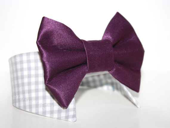 Mariage - Custom Wedding Dog Collar- shirt and bow tie collar- matte satin bow tie- wedding pet accessory