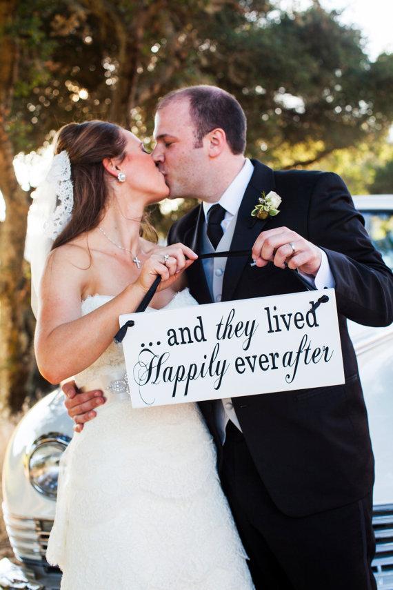 Hochzeit - Ring Bearer Sign Double sided wedding sign And they lived happily ever after ring bearer sign with Here Comes the Bride