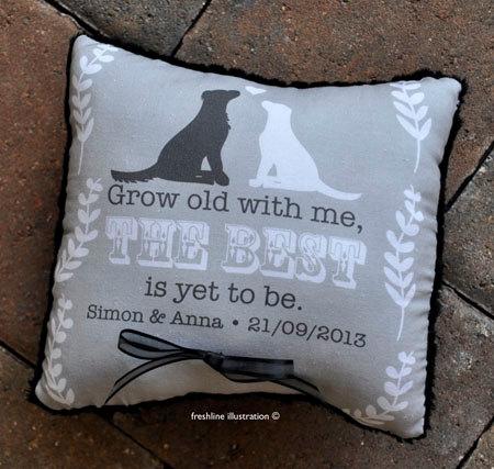 Hochzeit - Custom Wedding Ring Pillow - Dogs or Your Pet Pillow - Personalized with Your Names and Wedding Date