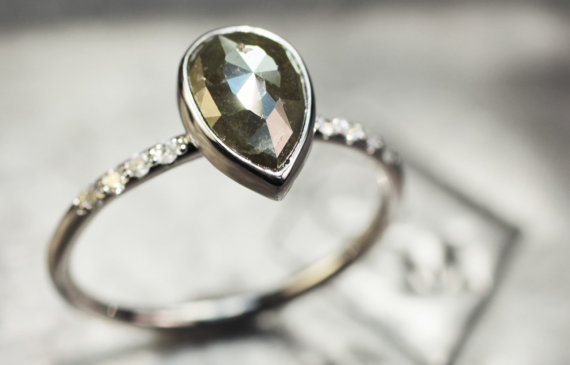 Wedding - 1.96 Carat Green/Gray Diamond Engagement Ring - Diamond in White Gold Ring