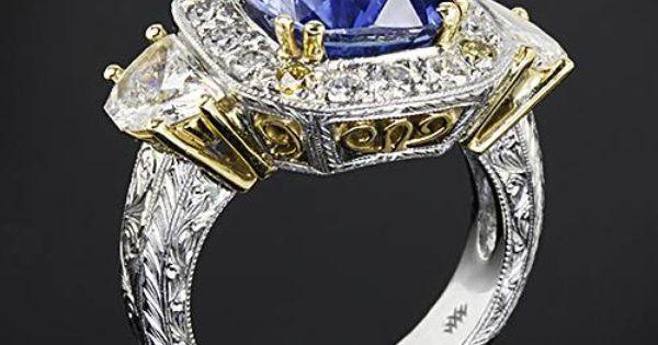 زفاف - Platinum "Queen Elizabeth" Blue Sapphire Diamond Right Hand Ring