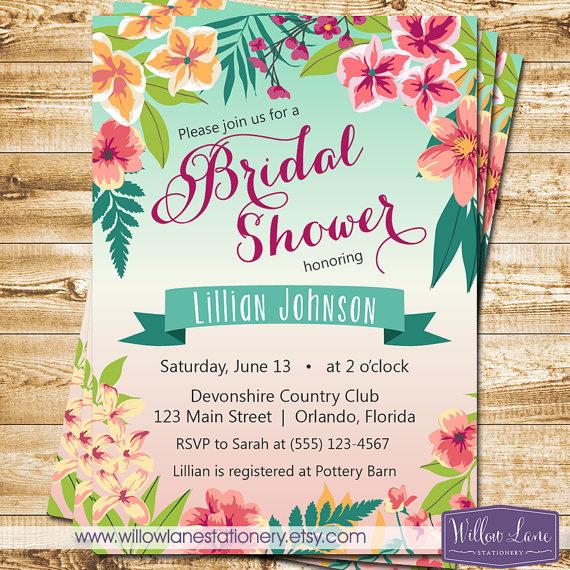 Свадьба - Tropical Bridal Shower Invitation - Island Flowers Hawaiian Luau Bridal Shower Invite - Wedding Shower - Engagement Party -1379 PRINTABLE