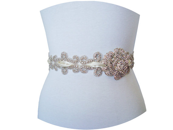 Свадьба - BRITTANY - Crystal Rhinestone Interlaced Sash, Wedding Crystal Belt, Bridal Beaded Belt