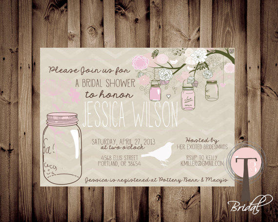 Свадьба - Printable Bridal Shower Invite Hanging Mason Jars/Bridal Shower INVITATION