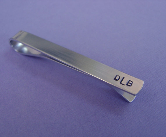 Wedding - Personalized Hand Stamped Monogrammed Tie Clip - Custom Tie Bar - Groomsmen Gift - Birthday Gift, Anniversary Gift or Just Because