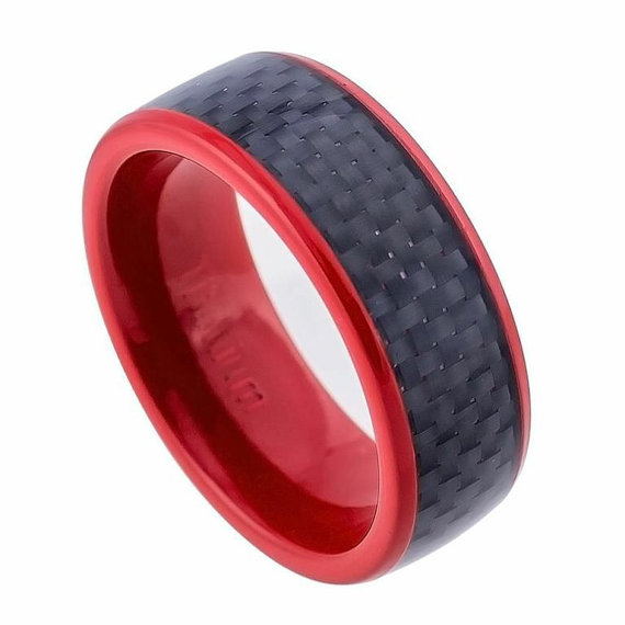 زفاف - Titanium Ring,Red Titanium Wedding Band, Valentines Gift For Him, Gift Idea, Promise Ring,Engagement, Black Carbon Fiber Inlay,  SNUJDTIOZE