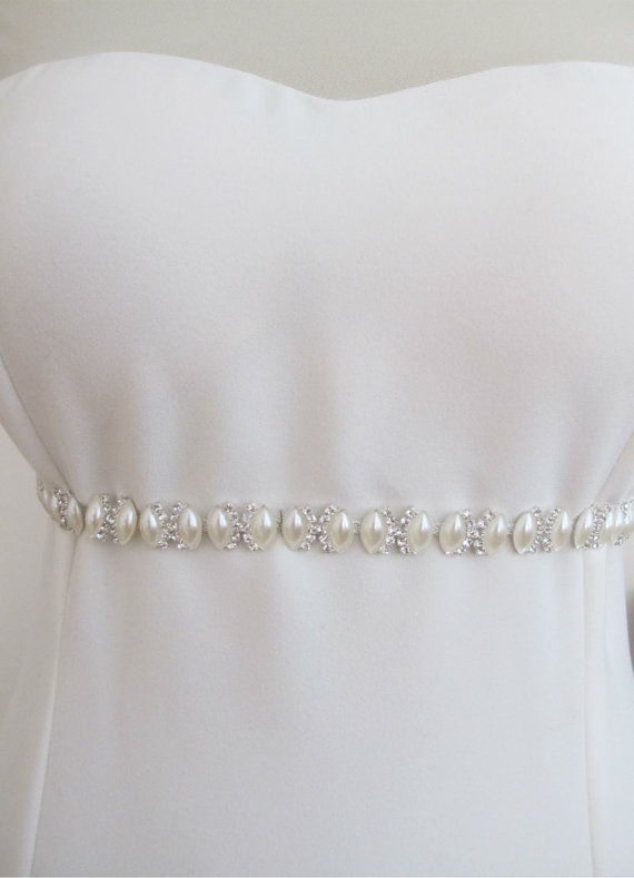 زفاف - Bridal Crystal Pearl Beaded  Belts  Wedding Sash Belt Ready to Ship