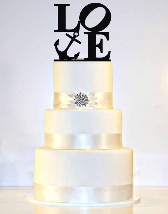 Mariage - LOVE Wedding Cake Topper with an Anchor perfect for a Nautical Wedding!