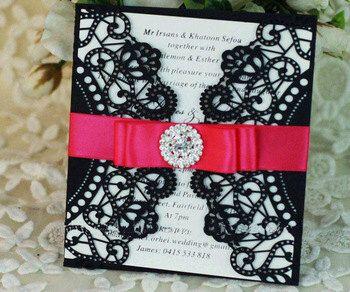 Hochzeit - The Great Gatsby Lace Crystal Wedding Invitation Card With Pearls