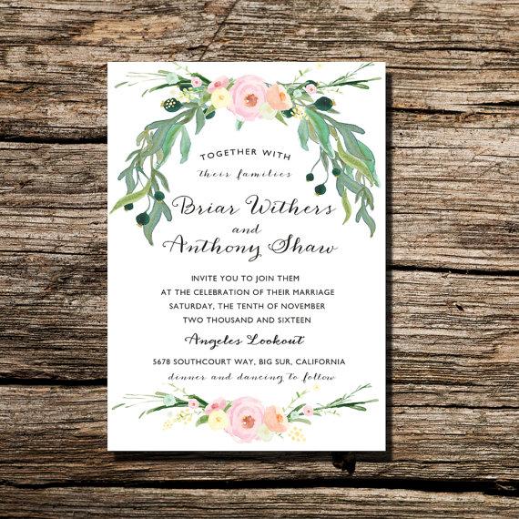 Mariage - Printable Wedding Invitation Watercolor Floral Wreath Invite -  DIY Printable Wedding Invite