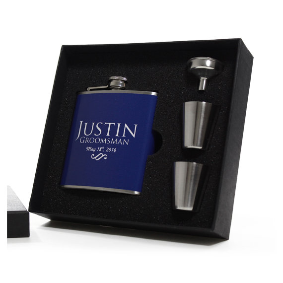 Mariage - 7 // Personalized Blue Groomsmen Flask Gift Sets