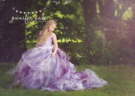 Mariage - Pixie tutu dress with train...Flower Girl Dress..Plum, Lavender Purple and white...or Custom colors