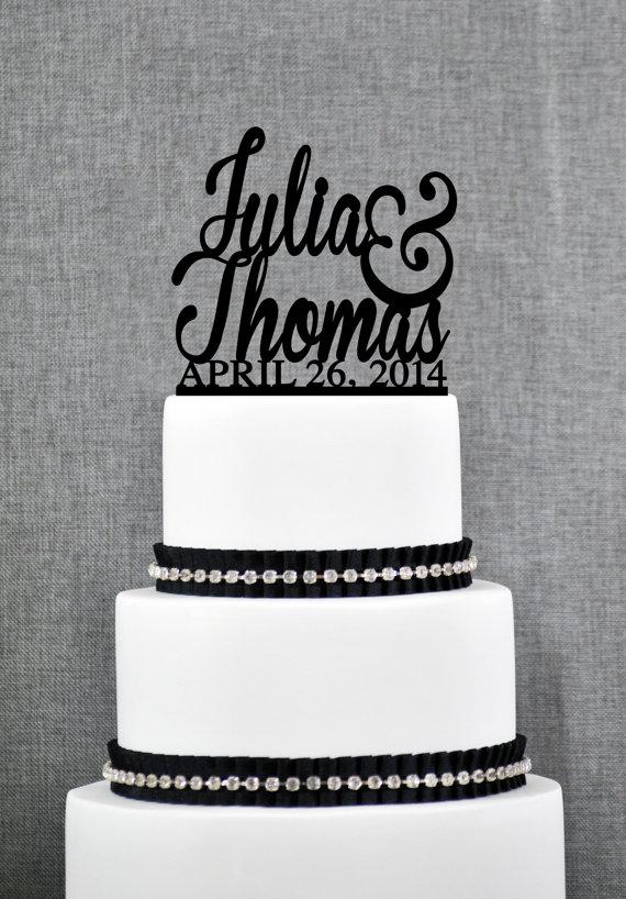 Hochzeit - Wedding Cake Toppers with First Names and DATE, Unique Personalized Cake Toppers, Elegant Custom Mr and Mrs Wedding Cake Toppers - (S002)