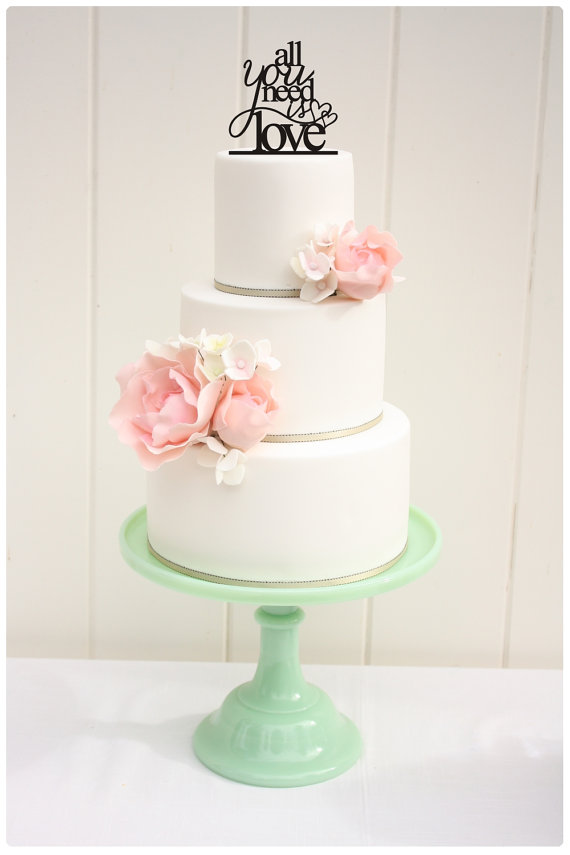 زفاف - Custom Wedding Cake Topper All You Need Is Love Cake Topper with Double Hearts