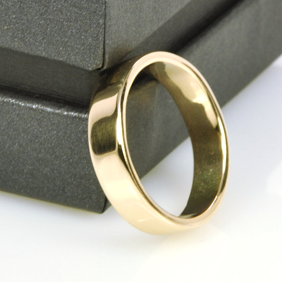 Wedding - Mens Yellow Gold Wedding Band, 14K Gold 5mm Wide Ring Handmade Single Band Simple Sea Babe Jewelry