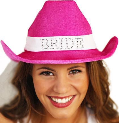 زفاف - Country Western Rhinestone Bride Hat with Veil - Hot Pink Hat with White Veil, Bachelorette Party, Bridal Shower, Engagement, gettin hitched