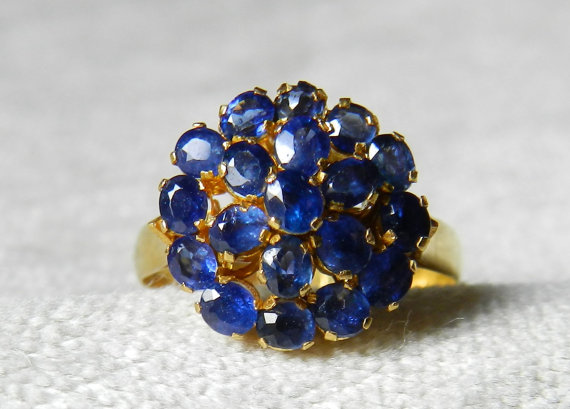 Wedding - Sapphire Ring 24K Antique Genuine Blue Sapphire Princess Ring, Sapphire Antique Ring Alternative Engagement Ring