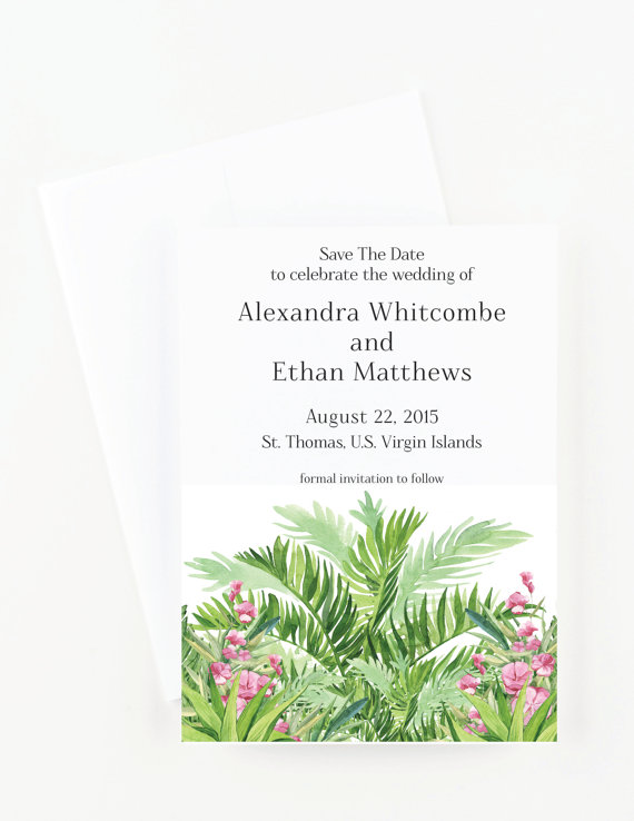 Свадьба - Tropical Palm Save The Date, Palm and Hibiscus Wedding Invitation