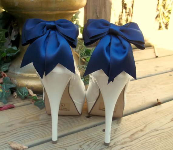 Wedding - SALE Satin Bow Shoe Clips - set of 2 -  Bridal Shoe Clips, Wedding shoe clips many colors to choose from