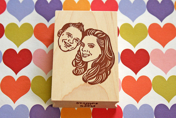 Mariage - Hand Carved Custom Couple Wedding Portrait Stamp -Wedding invitation, Save the Date, Engagement, Invitation, Wedding Thank You note-