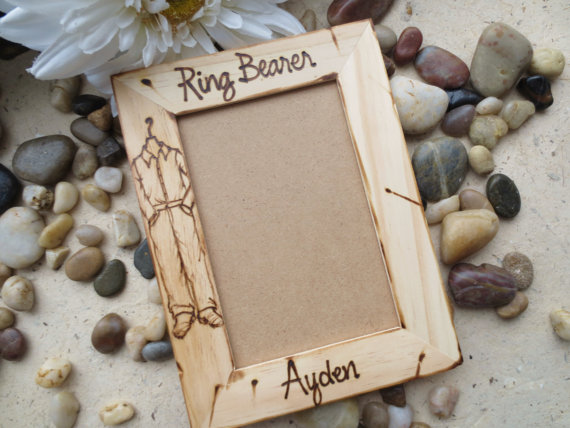Wedding - Ring Bearer Gift Personalized Wood Frame with HIS Name and Rustic Wedding Outfit - Jeans Cowboy Boots and Button Down Shirt