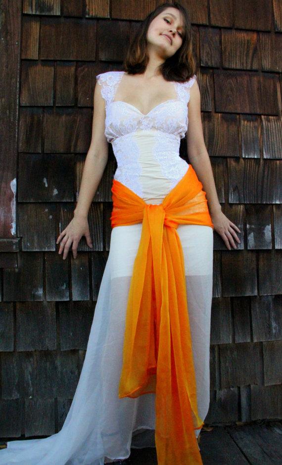 Wedding - Marmalade Mermaid Wedding Gown Custom Couture Made to Fit Any Color Sash and Buttons