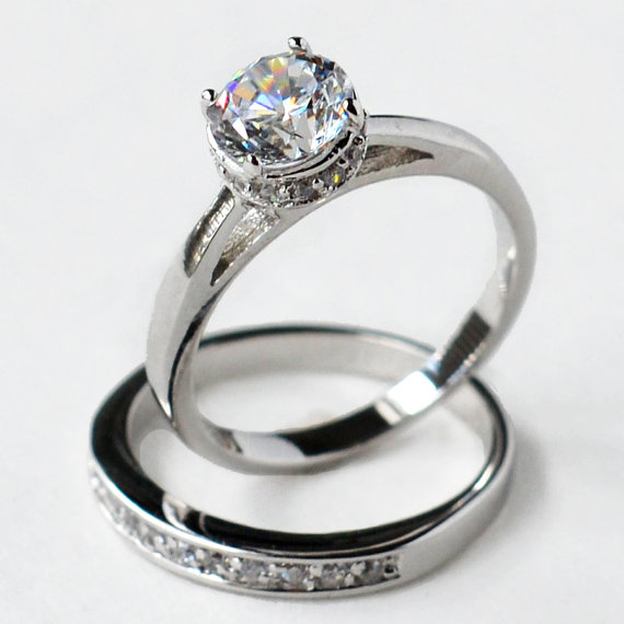 Свадьба - cz ring, cz wedding ring, cz engagement ring, wedding ring set, ring set, cz wedding set, sterling silver ring, size 5 6 7 8 9 10- MC110101R