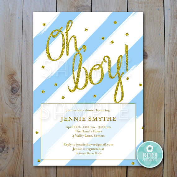 Свадьба - Glitter Baby Shower Invitation / Blue and Gold Glitter Shower / PRINTABLE INVITATION 1206