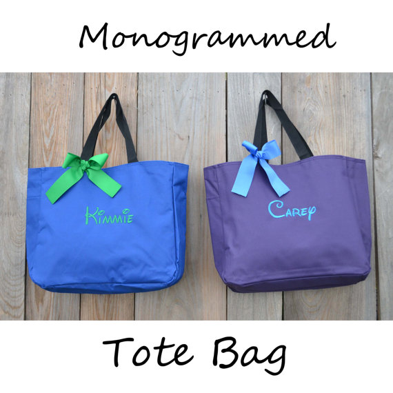 Hochzeit - 7 Personalized Bridesmaid Gift Tote Bag Monogrammed Tote, Bridesmaids Tote, Personalized Tote
